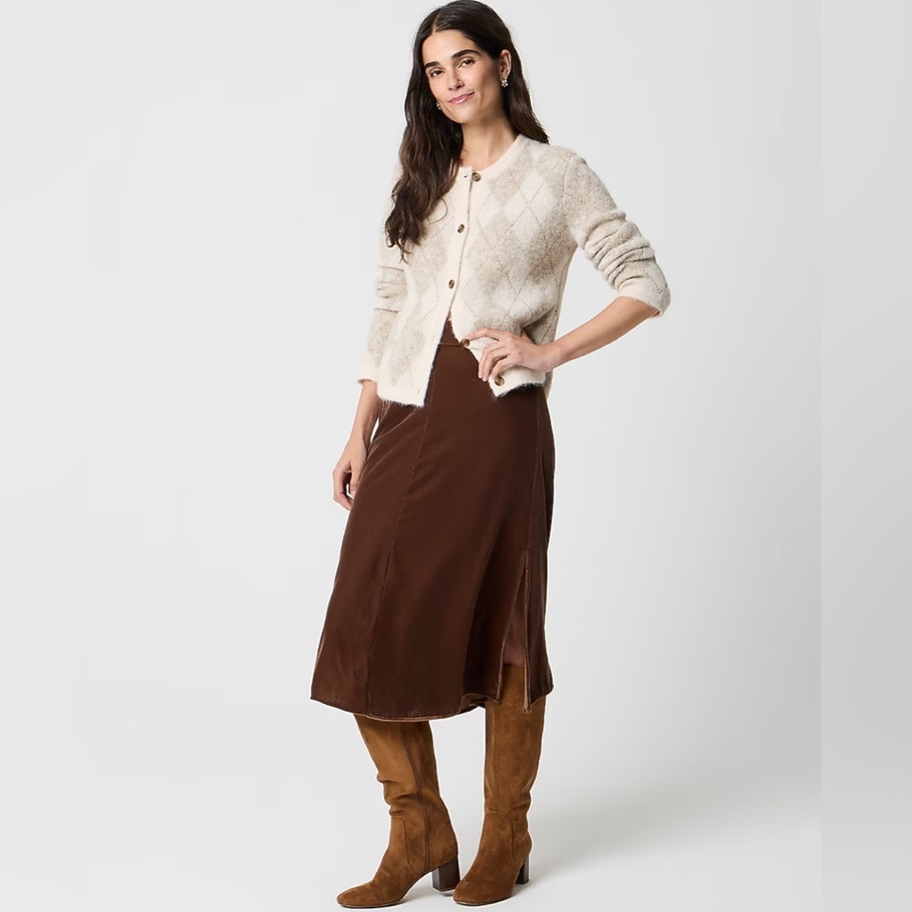 NWT J. Crew Factory Velvet Pull-On Midi Skirt XS Cubeb Berry (Brown)
